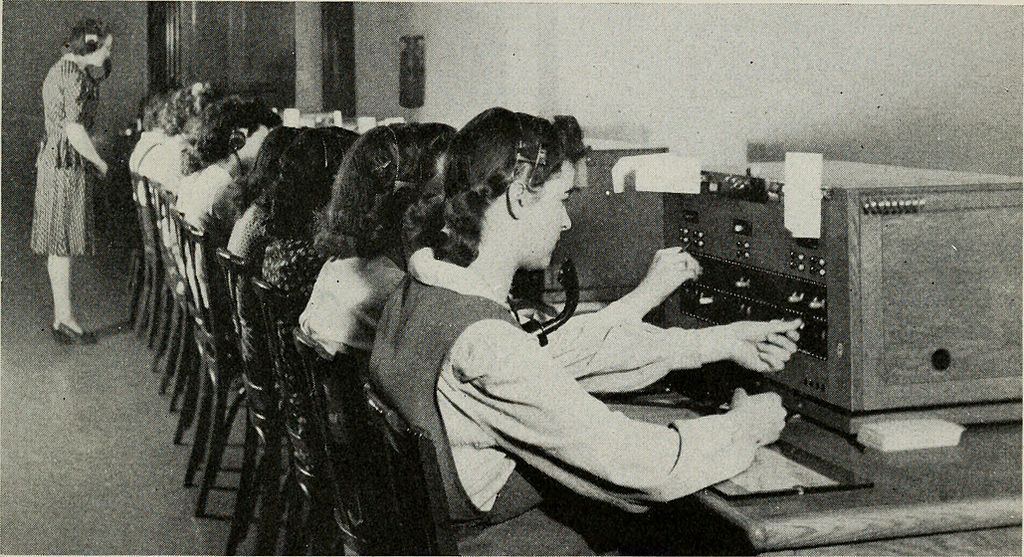 Women working at telephone exchange
