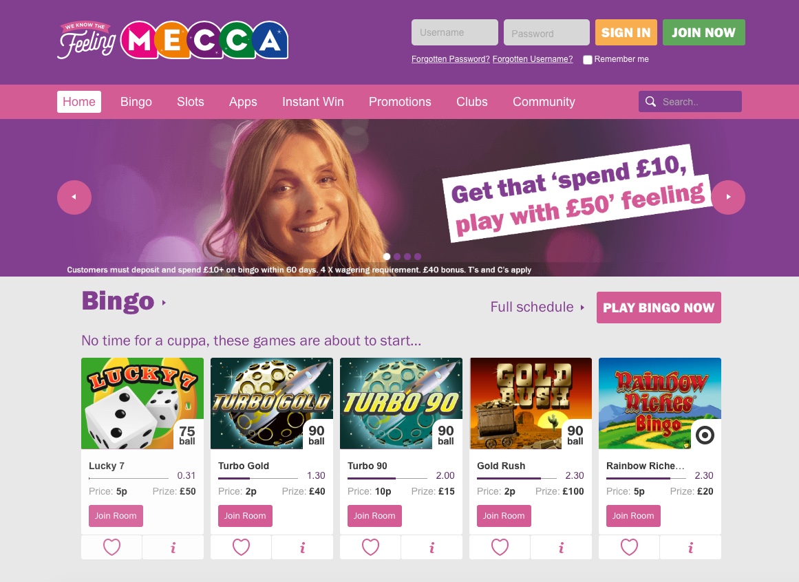 Mecca Bingo web site