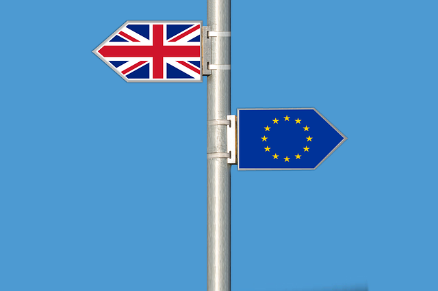 Sign posts of Union Flag and Brexit Flag