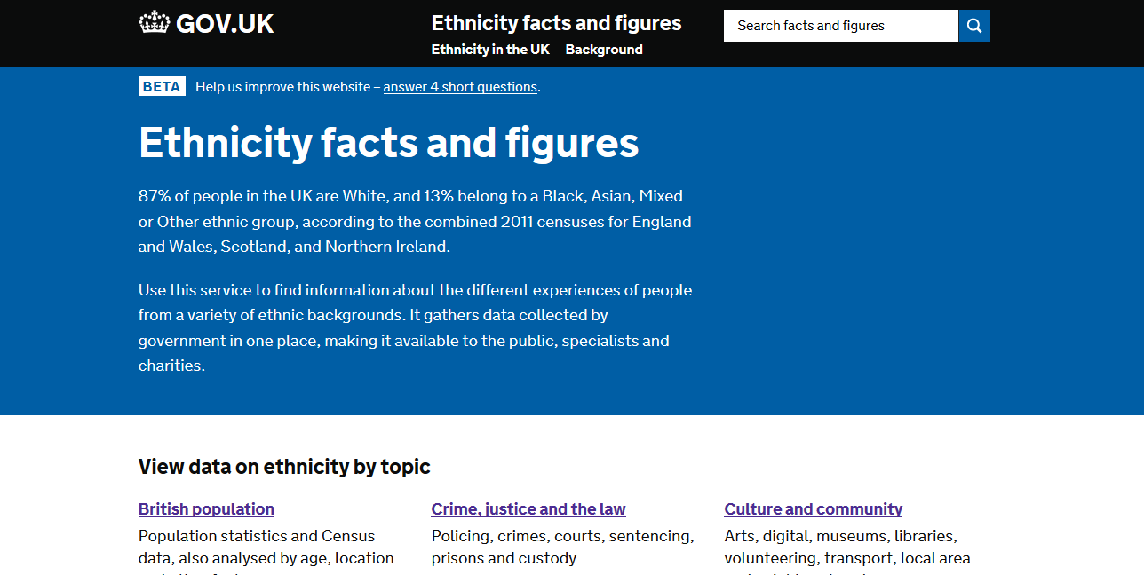 Ethnicity facts and figures website screenshot