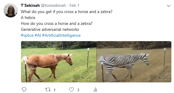 Tweet by Toni Sekinah featuring a horse that had be digitally transformed into a zebra