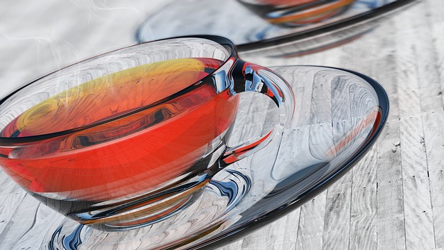 Transparent, cup of tea in glass cup and saucer